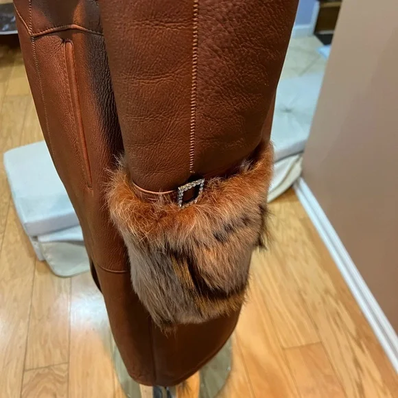 Vintage Brown Fur Trim Trench Coat - Picture 4 of 8